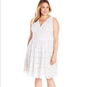 Adrianna Papell White Lace Overlay with Nude Lining Dress